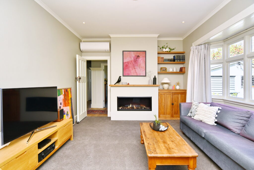renovated living room with new gas fire